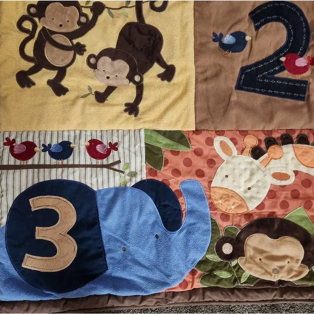 Kidsline Jungle Monkeys Elephant Birds 123 crib toddler Comforter Quilt Blanket
